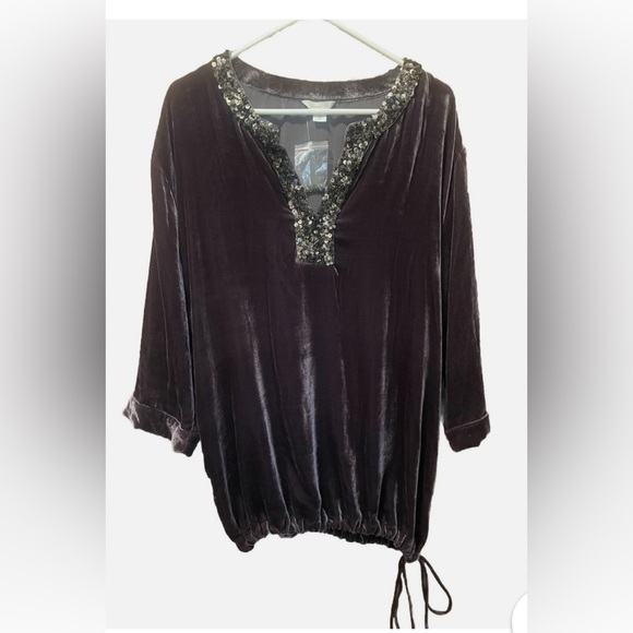 Garnet Hill Tops - Garnet Hill Deep Purple  Sequin Trim Velvet Blouse 14 NWOT Sundance mid size